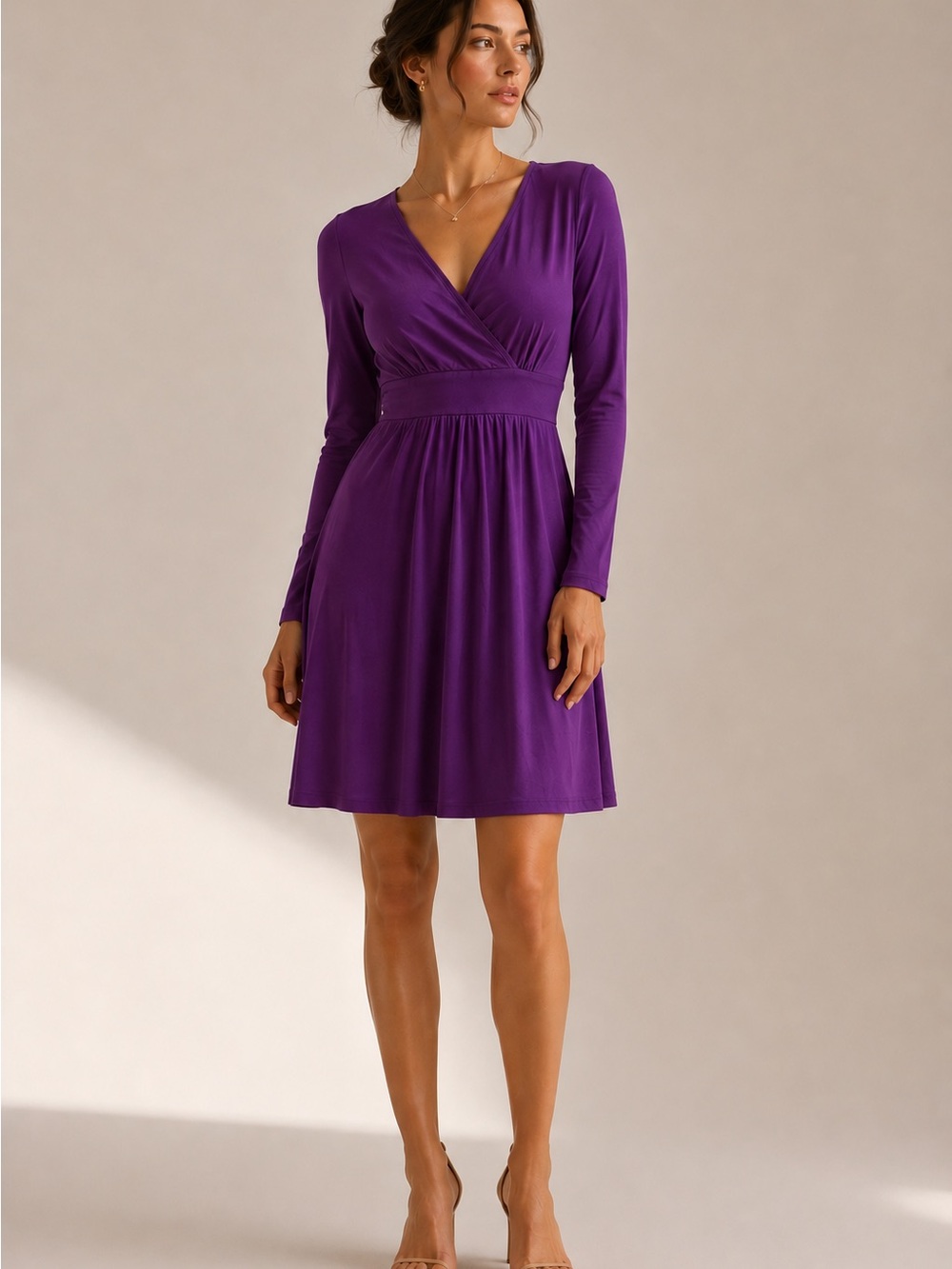 Eileen Fisher NWT Purple Long-Sleeve V-Neck Wrap Dress